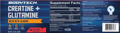 Photo of the BodyTech Creatine + Glutamine with Beta-Alanine Fruit Punch label