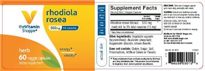 Photo of the The Vitamin Shoppe Rhodiola Rosea 500 mg label