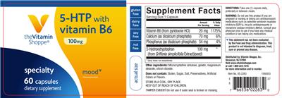 Photo of the The Vitamin Shoppe 5-HTP with Vitamin B6 100 mg label