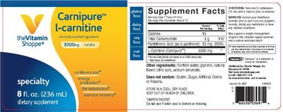 Photo of the The Vitamin Shoppe Carnipure L-Carnitine 3000 mg Vanilla label