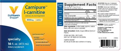 Photo of the The Vitamin Shoppe Carnipure L-Carnitine 3000 mg Vanilla label