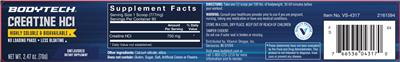 Photo of the BodyTech Creatine HCl Unflavored label
