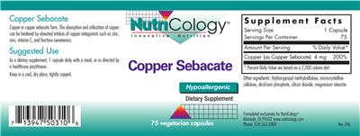 Photo of the NutriCology Copper Sebacate label