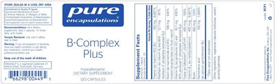 Photo of the Pure Encapsulations B-Complex Plus label