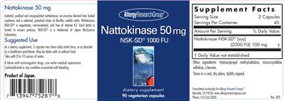 Photo of the Allergy Research Group Nattokinase 50 mg label