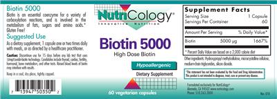 Photo of the NutriCology Biotin 5000 label