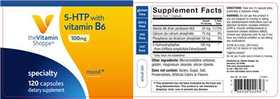 Photo of the The Vitamin Shoppe 5-HTP with Vitamin B6 100 mg label