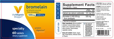 Photo of the The Vitamin Shoppe Bromelain 500 mg label