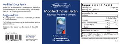 Photo of the Allergy Research Group Modified Citrus Pectin label