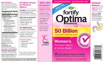 Photo of the Nature's Way Fortify Optima Probiotic Women's 50 Billion label