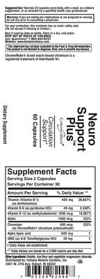 Photo of the Indiana Botanic Gardens Neuro Support Plus label