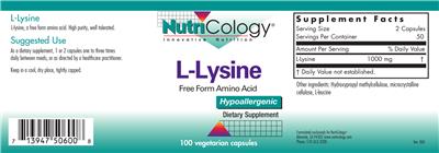 Photo of the NutriCology L-Lysine label