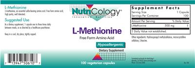 Photo of the NutriCology L-Methionine label