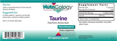 Photo of the NutriCology Taurine label