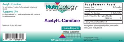 Photo of the NutriCology Acetyl-L-Carnitine label