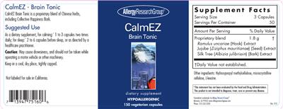 Photo of the Allergy Research Group CalmEZ Brain Tonic label