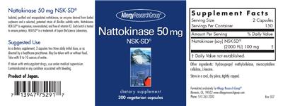 Photo of the Allergy Research Group Nattokinase 50 mg NSK-SD label
