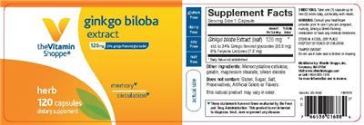 Photo of the The Vitamin Shoppe Ginkgo Biloba Extract 120 mg label