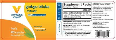 Photo of the The Vitamin Shoppe Ginkgo Biloba Extract 120 mg label