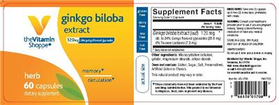 Photo of the The Vitamin Shoppe Ginkgo Biloba Extract 120 mg label