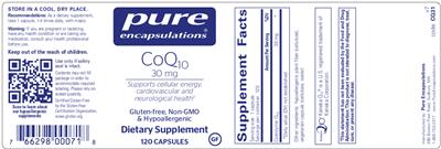 Photo of the Pure Encapsulations CoQ10 30 mg label