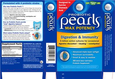 Photo of the Nature's Way Probiotic Pearls Max Potency label