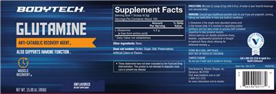 Photo of the BodyTech Glutamine Unflavored label