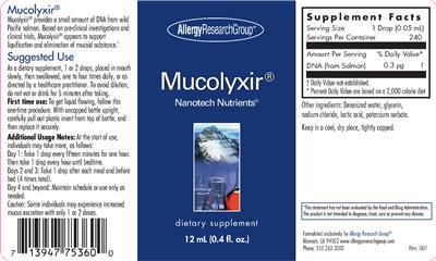 Photo of the Allergy Research Group Mucolyxir label