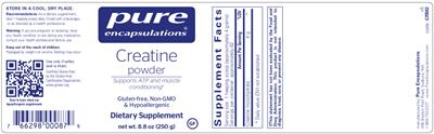 Product label for Creatine Powder