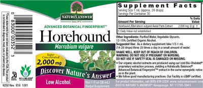 Photo of the Nature's Answer Horehound 2,000 mg label