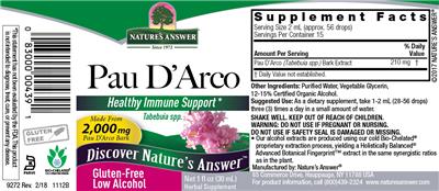 Photo of the Nature's Answer Pau d'Arco 2,000 mg label