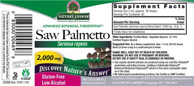 Photo of the Nature's Answer Saw Palmetto 2,000 mg label