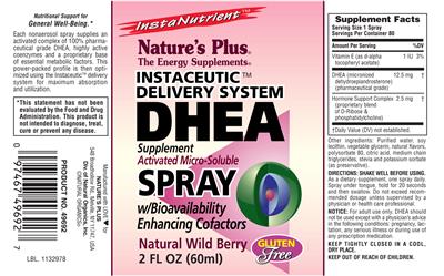 Photo of the Nature's Plus DHEA Spray Natural Wild Berry label
