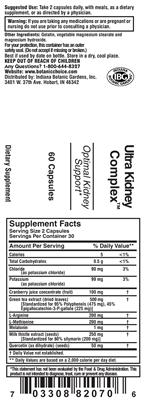Photo of the Indiana Botanic Gardens Ultra Kidney Complex label