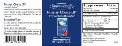 Photo of the Allergy Research Group Russian Choice GI label