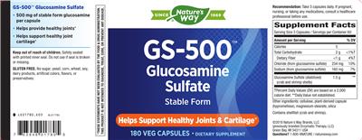 Photo of the Nature's Way GS-500 Glucosamine Sulfate label