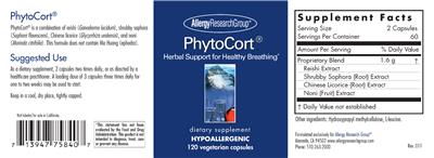 Photo of the Allergy Research Group PhytoCort label