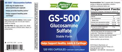 Photo of the Nature's Way GS-500 Glucosamine Sulfate label