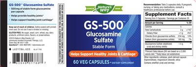 Photo of the Nature's Way GS-500 Glucosamine Sulfate label