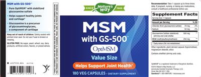 Photo of the Nature's Way MSM with GS-500 label