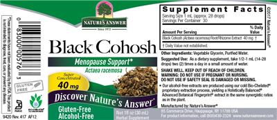 Photo of the Nature's Answer Black Cohosh 40 mg Alcohol-Free label