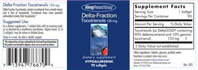 Photo of the Allergy Research Group Delta-Fraction Tocotrienols 125 mg label