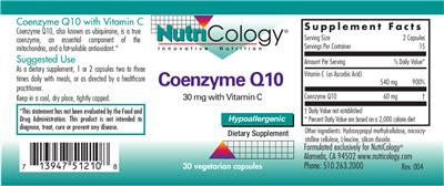 Photo of the NutriCology Coenzyme Q10 30 mg with Vitamin C label
