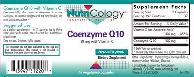 Photo of the NutriCology Coenzyme Q10 50 mg with Vitamin C label