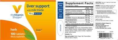 Photo of the The Vitamin Shoppe Liver Support with Milk Thistle 70 mg label