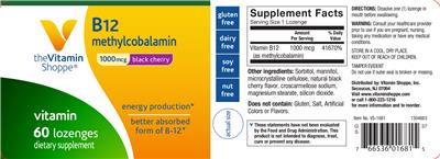 Photo of the The Vitamin Shoppe B12 Methylcobalamin 1000 mcg Black Cherry label