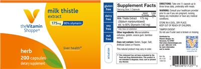 Photo of the The Vitamin Shoppe Milk Thistle Extract 175 mg label