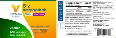 Photo of the The Vitamin Shoppe B12 Methylcobalamin 1000 mcg Black Cherry label