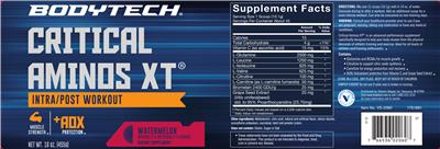 Photo of the BodyTech Critical Aminos XT Watermelon label