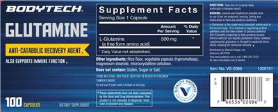 Photo of the BodyTech Glutamine label